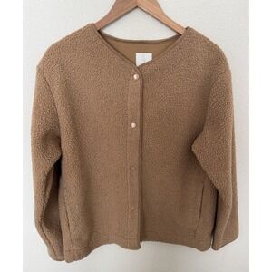 Joie Women's Tan Sherpa Teddy Coat Jacket Size Small Petite Snap Buttons Pockets